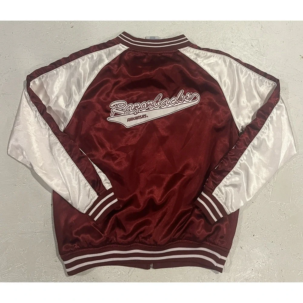 Vtg‎ Arkansas Razorbacks NCAA Knights Apparel Satin Jacket Sz M College Bomber